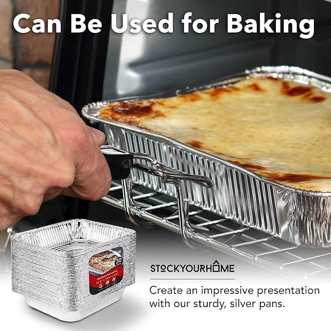 Stock Your Home Aluminum Pans 9x13 Disposable Foil Pans (30 Pack) - Half Size Steam Table Deep Pans - Tin Foil Pans Great for Cooking, Heating, Storing, Prepping Food