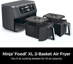 Ninja DZ401 Foodi 10 Quart 6-in-1 DualZone XL 2-Basket Air Fryer with 2 Independent Frying Baskets, Match Cook & Smart Finish to Roast, Broil, Dehydrate for Quick, Easy Family-Sized Meals, Grey