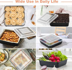 TeamFar 8 Inch Cake Pan, Square Cake Baking Tin & Lid Set, Stainless Steel Core & Nonstick Coating, for Baking Roasting Serving, Healthy & Sturdy, Easy to Release & Clean (2 Pans + 2 Lids)