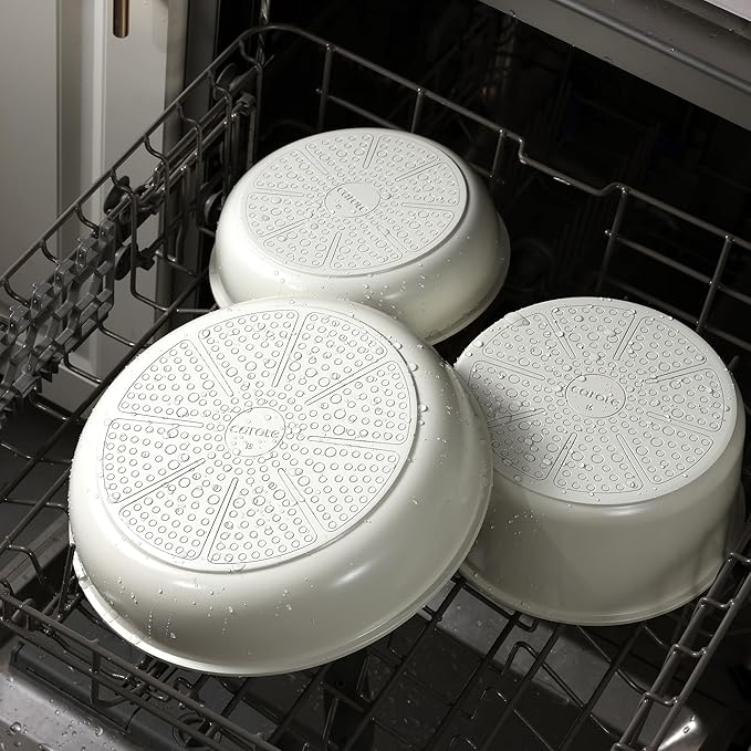 CAROTE 18Pcs Ceramic Cookware Set with Detachable Handle, Pots and Pans Set Non Stick, Non Toxic Kitchen Cooking Sets with Stand-Up Lid, PFAS and PFOA Free, Oven Safe, Induction Ready, Cream White