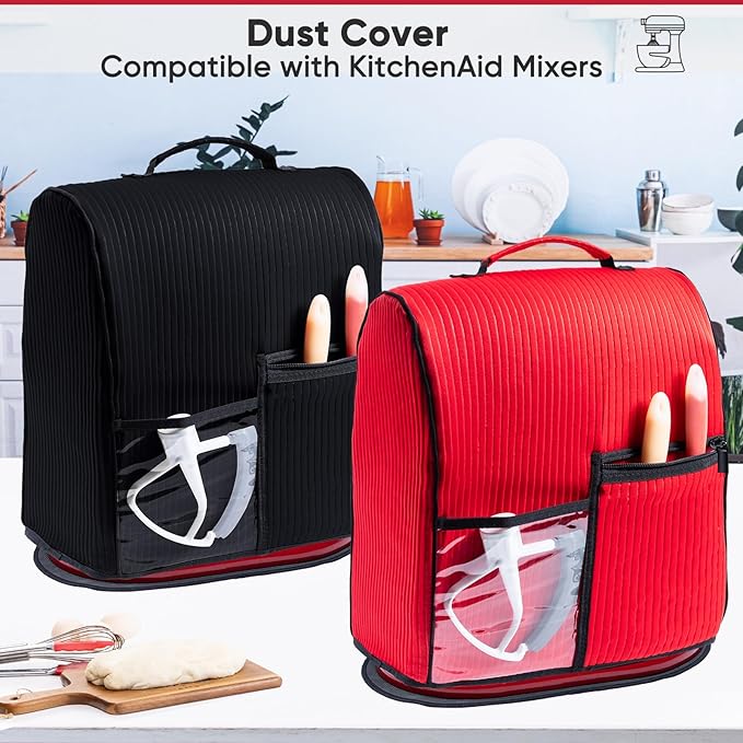 BAGSPRITE Stand Mixer Cover with Applicance Slider for KitchenAid 4.5/5 Quart Bowl Lift Mixers – Kitchen Appliance Dust Cover with Pockets for Kitchen Aid Accessories and Attachments