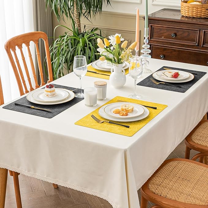 Romanstile Reversible Vinyl Placemats Set of 6, Faux Leather 100% Waterproof Oil-Proof Wipeable Place Mats, Heat Resistant Dual Sided Table Mats for Kitchen/Dining/Party (Grey Yellow, 12 x 17 Inch)