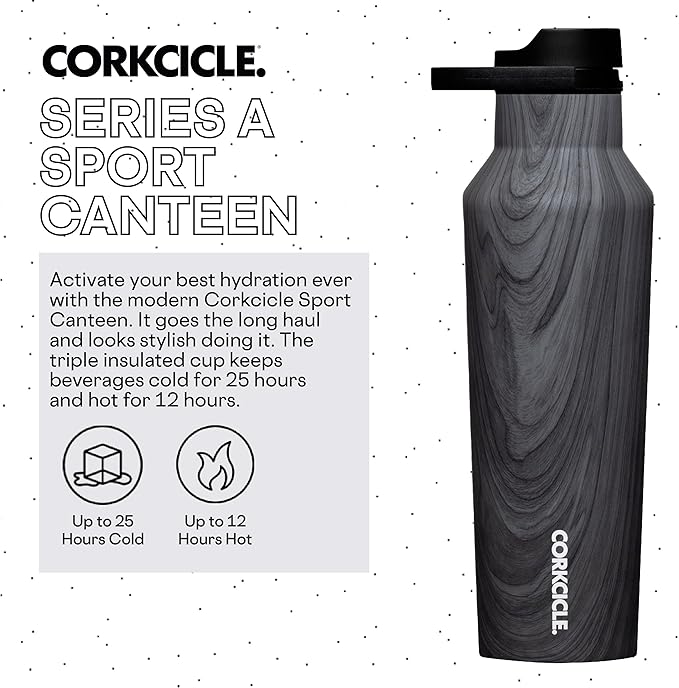 Corkcicle Sport Canteen Insulated Tumbler, Burnt Wood, 20 oz – Reusable Water Bottle Keeps Beverages Cold for 25 Hours & Hot 12 Hours – Cupholder Friendly Tumbler with Screw-On Cap