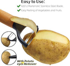 Trez Treamer 4 Pack Vegetable Peelers for Kitchen, Y Wooden Potato Peeler Set for Apple Cucumber Carrot Fruit Potatoes Veggie Peeler Bulk with Stainless Steel Blade,Dishwasher Safe