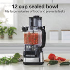 Hamilton Beach Stack & Snap Food Processor and Vegetable Chopper, BPA Free, Stainless Steel Blades, 12 Cup Bowl, 2-Speed 450 Watt Motor, Black (70725A)