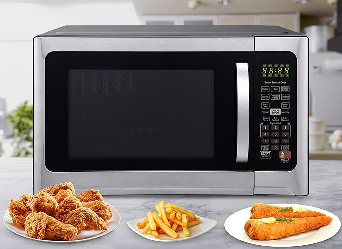 Farberware Countertop 1000 Watts 1.2 cu ft-Smart Sensor Microwave Oven with LED Lighting and Child Lock-Perfect for Apartments and Dorms-Easy Clean Black Interior, Stainless Steel