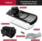 Fullstar Mandoline Slicer for Kitchen, Fruit Cutter, Cheese Grater, Cucumber Slicer, Veggie Spiralizer, Food Cutter & Kitchen Gadgets with Safety Glove (11 in 1, Stainless Steel)