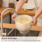 Metal Colander with Wood Handle and Stable Base, 5.5 Quart Powder Coated Steel Kitchen Strainer Basket for Draining Pasta, Vegetable and fruit,Cream