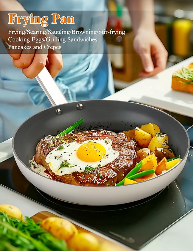 8 Inch Nonstick Ceramic Frying Pan Healthy Frying Pan Even Heat Distribution Skillet Dishwasher Safe Pan Induction Compatible Ceramic Pan PFOA Free