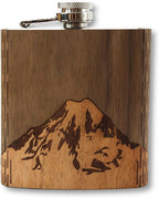 WUDN 6 oz. Wooden Hip Flask - Stainless Steel Body, Mt. Rainier Walnut Sky