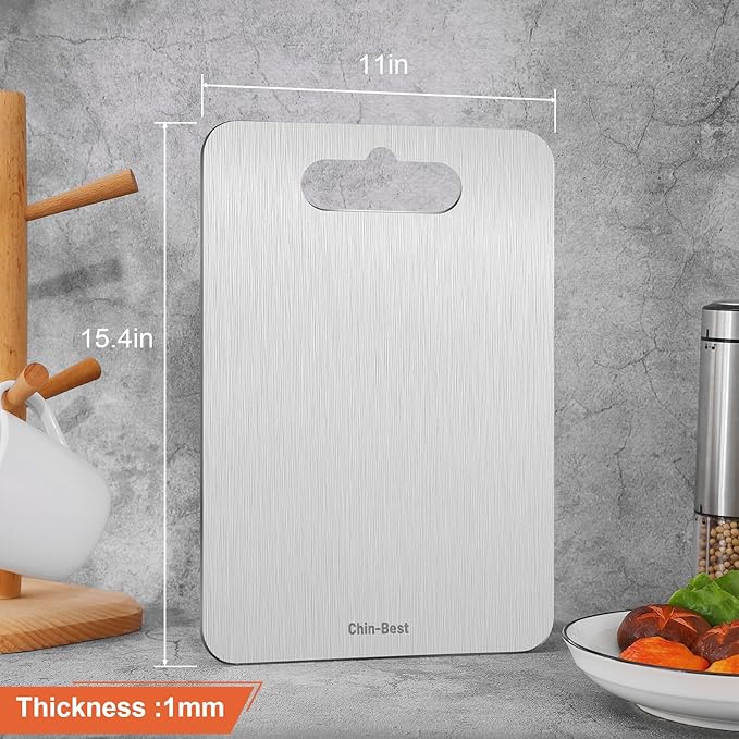 Double-Sided Food-Grade Kitchen Cutting Board,Stainless Steel Cutting Board, Non-Toxic & Non-Slip, Dishwasher Safe, Ideal for Indoor, Outdoor, Camping & BBQ Parties, L 15.4" * 11"