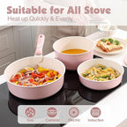 SENSARTE 24 Piece Ceramic Pots and Pans Set, Nonstick Detachable Handle Cookware, Induction Kitchen Cookware Set with Removable Handle, Healthy Non Stick for RV, Dishwasher＆Oven Safe, PFOA Free (Pink)