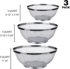 3 Pack Strainers for Kitchen, 18/8 Stainless Steel Colander, Fine Mesh Strainer for Pasta, Rice and Fruit, Sieve for Strain, Drain, Rinse or Steam (5-Quart, 4-Quart and 3-Quart)