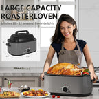 SUNVIVIPRO Roaster Oven 28 Quart, Electric Turkey Roaster with Self-Basting Lid, Removable Pan & Rack, Variable Temp Control, Stainless Steel, Grey