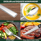 48-Piece Silverware Set, CEKEE Stainless Steel Flatware Set for 8 with Steak Knives, Mirror Polished Kitchen Utensils Set, Tableware Cutlery Set for Home, Dishwasher Safe - Spoons and Forks Set