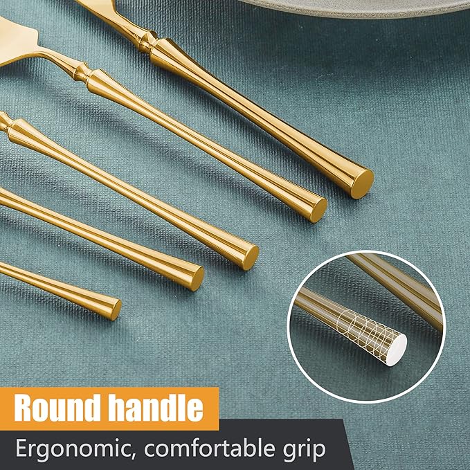 Lemeya 20-Piece Gold Silverware Set for 4,Modern 18/10 Stainless Steel Flatware Set,Unique Rustic Cutlery Utensils Set,Spoon and Fork Set for Home, Restaurant,Wedding,Mirror Polished,Dishwasher Safe