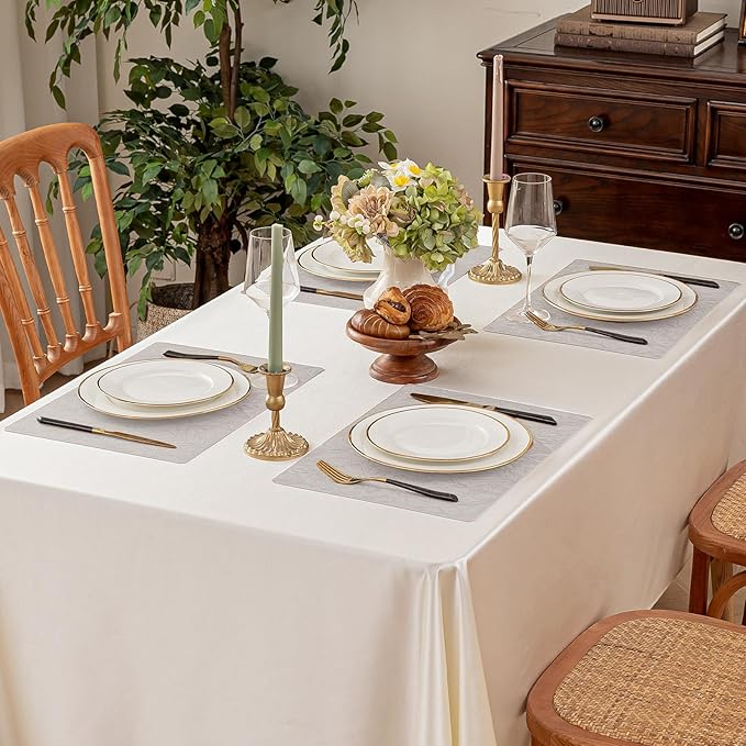 Romanstile Vinyl Placemats Set of 4-12 X 18 Inch - Heat Resistant Non-Slip Embossed Floral Place Mats 100% Waterproof Oilproof Wipeable Faux Leather Table Mats for Kitchen/Dining/Party, LightGrey