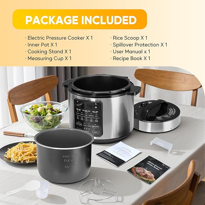 HealSmart 12-in-1 Multi Electric Pressure Cooker, Non-Stick 6QT Stainless Steel Pressure Cooker for Yogurt Maker, Slow Cooker, Cake, Multigrain, Dishwasher Safe