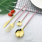 JASHII Flatware Serving Set 24 Piece, Stainless Steel Silverware Set, Pink Gold Cutlery Set, Modern Elegant Tableware Set for Party, Christmas, Dinner (Pink Gold)