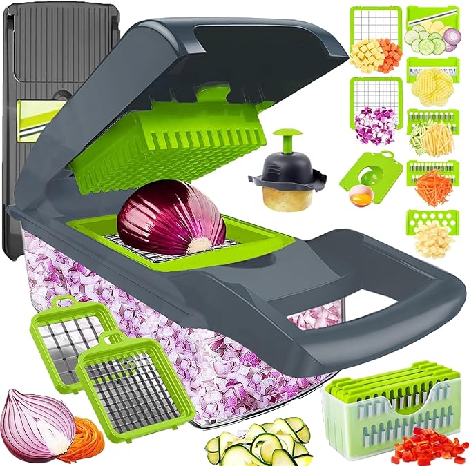 Pro-Series 16-in-1 Vegetable Chopper, Dewpeton Mandoline Slicer, Veggie Chopper, Food Chopper with Container, Vegetable Cutter & Spiralizer for Onion Salad (Home Essential Gadget & Kitchen)