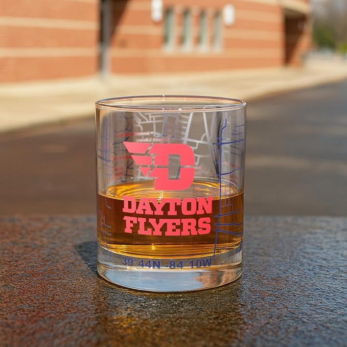 Greenline Goods – University of Dayton Flyers College Whiskey Glasses (Set of 2), 10 oz – Full-Color Logo + Campus Map
