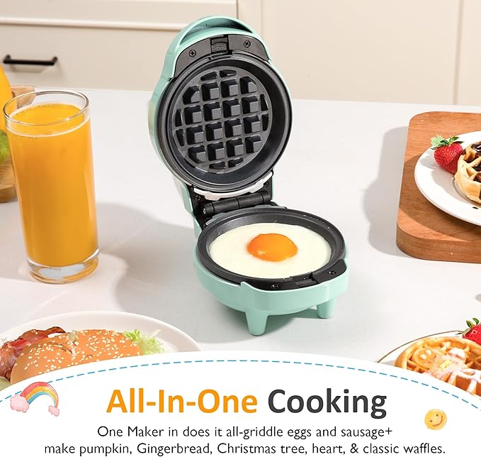 Sunvivi 4" Mini Waffle Maker: 6 in 1 Waffle Iron, Waffle Maker with Removable Plates 6pc, non-stick plates easy to clean, Mini Pancake Maker for Kids, Chaffle maker, Pizzelle iron