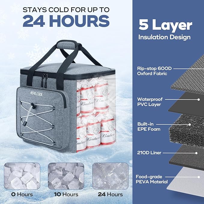 RealCool Soft Cooler Bag 35/45Can, Collapsible Cooler Insulated Leak Proof, Large Lunch Box for Men Women, Soft-Sided Cooler for Picnic, Grocery, Beach, Camping, Travel