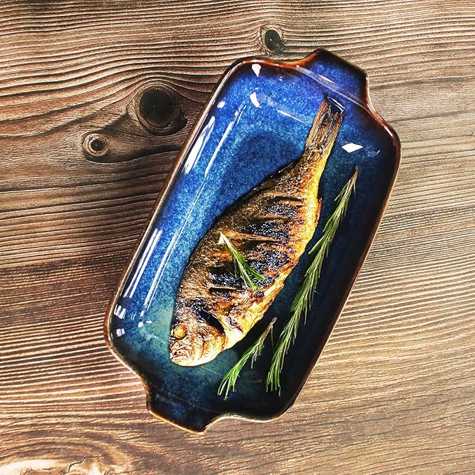 Ceramics Au Gratin baking Dishes Set of 2, Baking Tray Bake ware, 14.4oz Ramekins, for Pie Pan, Appetizer, Tart, Dessert, Quiche, Oven Small dish, individual dishes, Rectangular 9.8 Inch