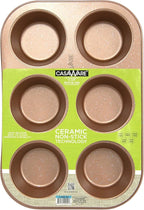 casaWare Toaster Oven 6 Cup Muffin Pan NonStick Ceramic Coated (Rose Gold Granite)