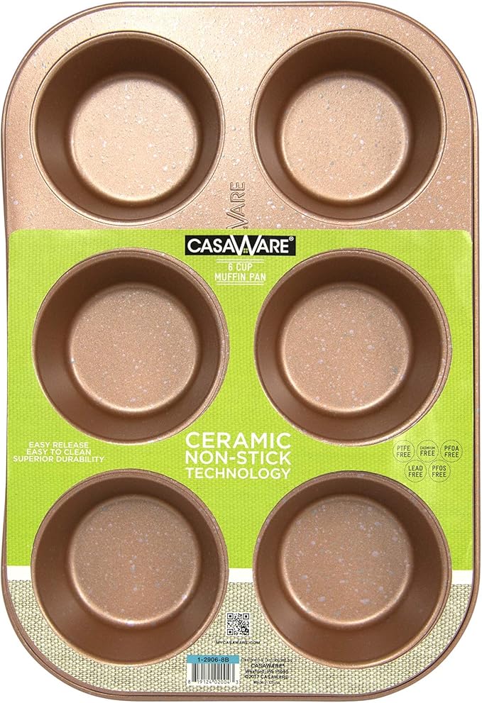 casaWare Toaster Oven 6 Cup Muffin Pan NonStick Ceramic Coated (Rose Gold Granite)
