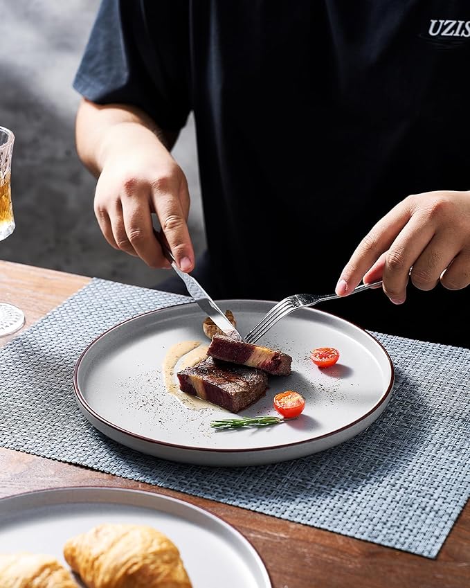 Famiware Mercury Plates and Bowls Sets, 12 Pieces Stoneware Dinnerware Sets, Dishes Set for 4, Microwave and Dishwasher Safe, Light Grey