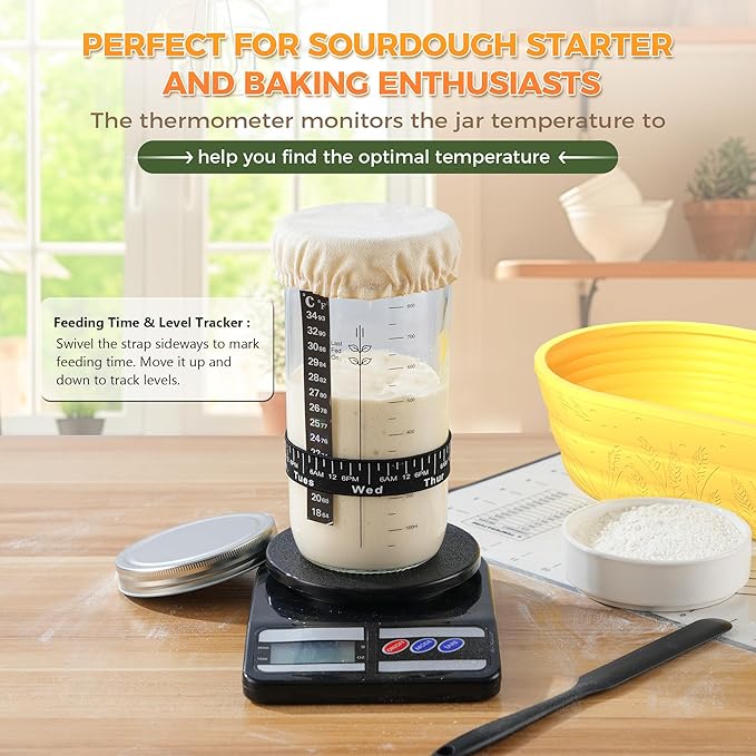 Sourdough Bread Baking Supplies 34 oz Sourdough Starter kit with Pot, 2 Silicone Bread Proofing Baskets, and Bread Making Tools Kit - Yellow