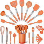 SMIRLY Kitchen Utensils Set, 26PCS Silicone Cooking Utensils Set, Spatula Set with Holder, Stainless Steel Kitchen Gadgets for Home and Kitchen