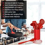LIANYU 12-Piece Red Silicone Kitchen Cooking Utensils with Holder, Kitchen Tools Set Include Slotted Spatula Spoon Turner Ladle Tong Whisk, Dishwasher Safe