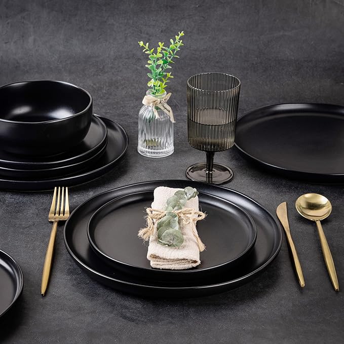 AmorArc Ceramic Dinnerware Sets, Wavy Rim Stoneware Plates and Bowls Sets, Highly Chip and Crack Resistant | Dishwasher & Microwave & Oven Safe Dishes set, Service for 6 (18pc)