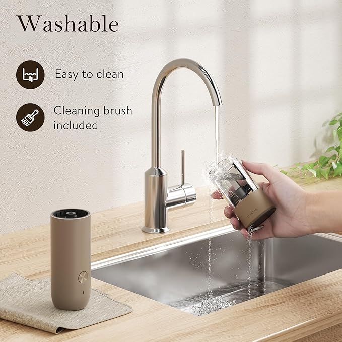 Ultrean Electric Pepper Grinder, Rechargeable Salt and Pepper Grinder with 6 Adjustable Coarseness, LED Light, One-Hand Automatic Operation, Brown