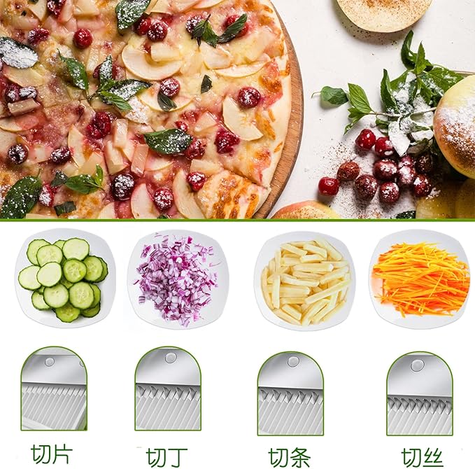 ONCE FOR ALL Safe Mandoline Slicer 5 in 1 Vegetable Cutter, Strips Julienne Dicer Adjustable Thickness 0.1-8 mm for Kitench Fast Meal Prep (Red)