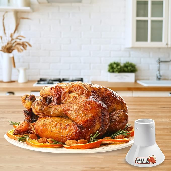 Sittin' Turkey Ceramic Beer Can Roaster & Steamer- Easily Infuse Marinades & BBQ flavors for Juicy, Flavorful Meat- XL Base Perfectly Cooks up to an 18lb Turkey- Xmas Dinner & Holiday Party Essential