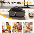 Sunvivi 22lb 18-Quart Electric Roaster Oven with Self-Basting Lid, Turkey Roaster with Unique Defrost/Warm Function, Large Oven with Removable Pan & Rack, Stainless Steel, Grey