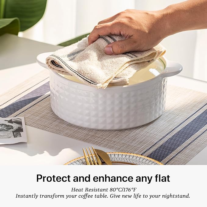 LEXMORE Placemats Set of 4 Vinyl/Plastic Woven Place Mats for Kitchen Table Indoor/Outdoor Washable Placemat Wipeable Dining Table Mats(Blue Skyline)