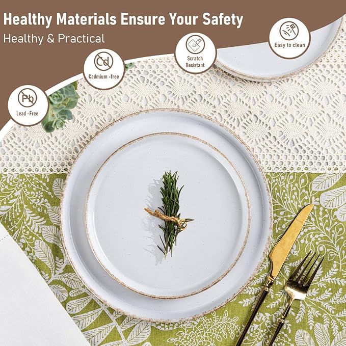 AmorArc Ceramic Dinnerware Sets for 6, 18 Pieces Handpainted Plates and Bowls Set with Rustic Terracotta Underside, Scratch Resistant Stoneware Dishes Set, Dishwasher & Microwave Safe