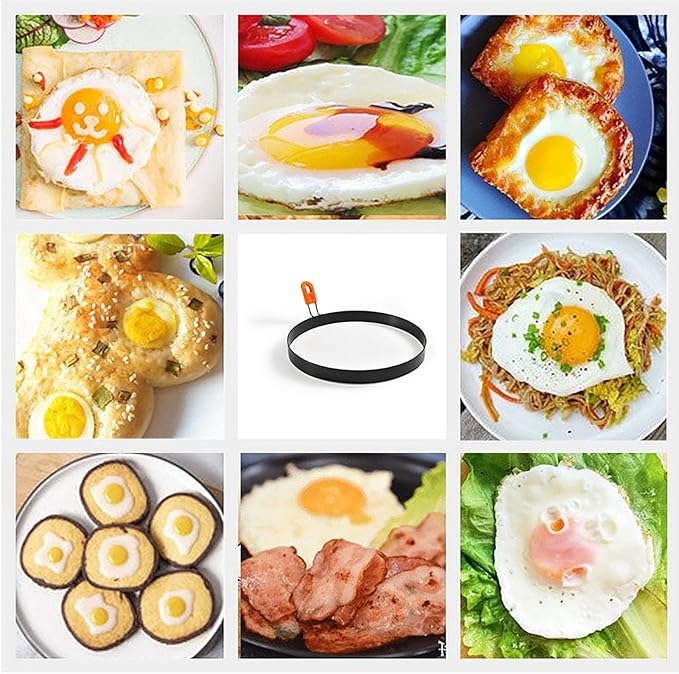 Pancake Mold 2 Pack 8 Inch Pancake Ring Stainless Steel Omelet Ring with Silicone Insulated Handle Round Egg Rings Molds with Oil Brush Nonstick Pancake Rings for Griddle Eggs English Muffin Tortillas