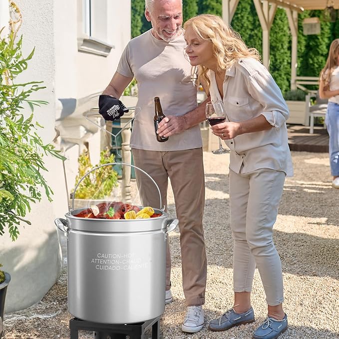 ROVSUN 50QT Stainless Steel Seafood Boil Pot With Strainer Basket, Lid & Hook, Versatile Stock for Crab, Lobster, Shrimp Boiling, Heavy-Duty Turkey Fryer for Outdoor Cooking & Gatherings