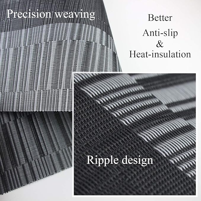 PIGCHCY Placemats,Washable Durable Woven Vinyl Placemats for Dining Table,Easy to Clean Plastic Placemats Set of 6 (Black)