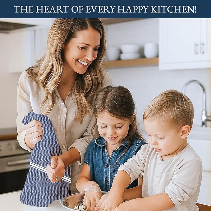 LANE LINEN Kitchen Towels Set - 100% Pure Cotton Dish Towels for Kitchen, Super Absorbent Kitchen Hand Towel, Blue Tea Towels, Soft & Durable Dish Cloths, Pack of 12 – 15”x25”, Blue Chambray