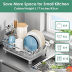 MOUKABAL Dish Drying Rack - Stainless Steel Dish Rack, Dish Racks for Kitchen Counter, Drying Rack Kitchen with Removable Utensil Holder, Drainboard and Glass Organizer (Grey)