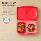 Omie OmieBox UP bento Box for Kids | Insulated Lunch Box | Leak Proof Vacuum Insulated Thermal Food jar | Cooler ice Pack | 2 Compartments (Cherry Pink)