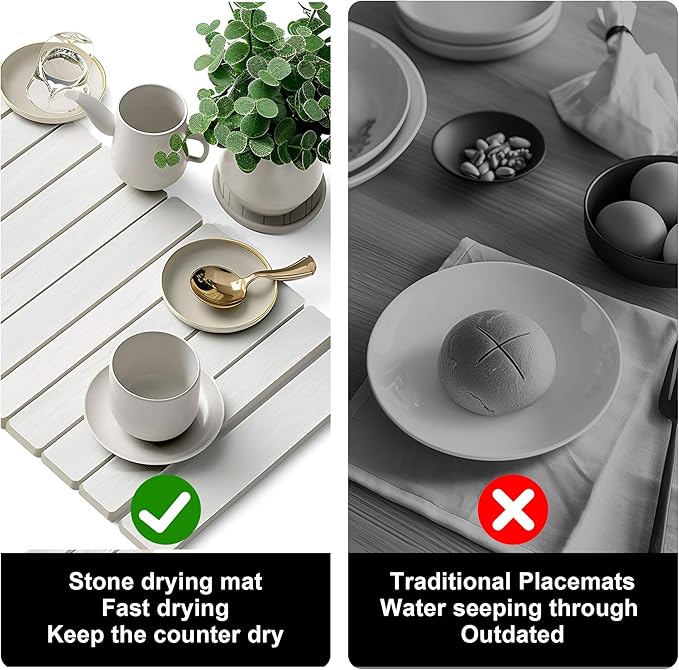 Stone Drying Mat for Kitchen Counter, Diatomaceous Earth Mats, Dish Drying Mat 24"×16", Foldable Water Absorbing Stone Dish Mat for Utensils, Pots and Bottles