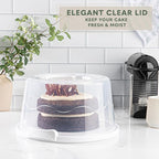 MosJos EXTRA LARGE Cake Carrier, Cake Stand with Lid and Foldable Handles - Multifunctional Serving Platter and Cake Plate - Cake Container with Dome and Strong Snaps 13 x 13 x 7 inch (White)
