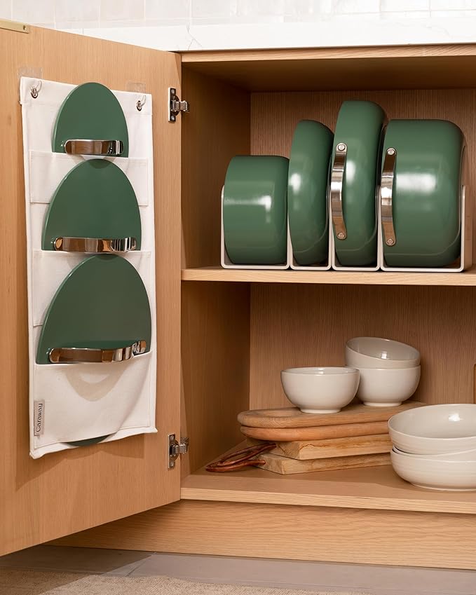 Caraway Non-stick Ceramic Cookware Set (12 Piece) Pots, Pans, Lids and Kitchen Storage - PFAS & PFOA Free - Oven Safe Pan Set & Compatible with All Stovetops - Navy